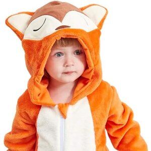 MICHLEY Baby Hooded Romper Flannel Jumpsuit Fox Costume